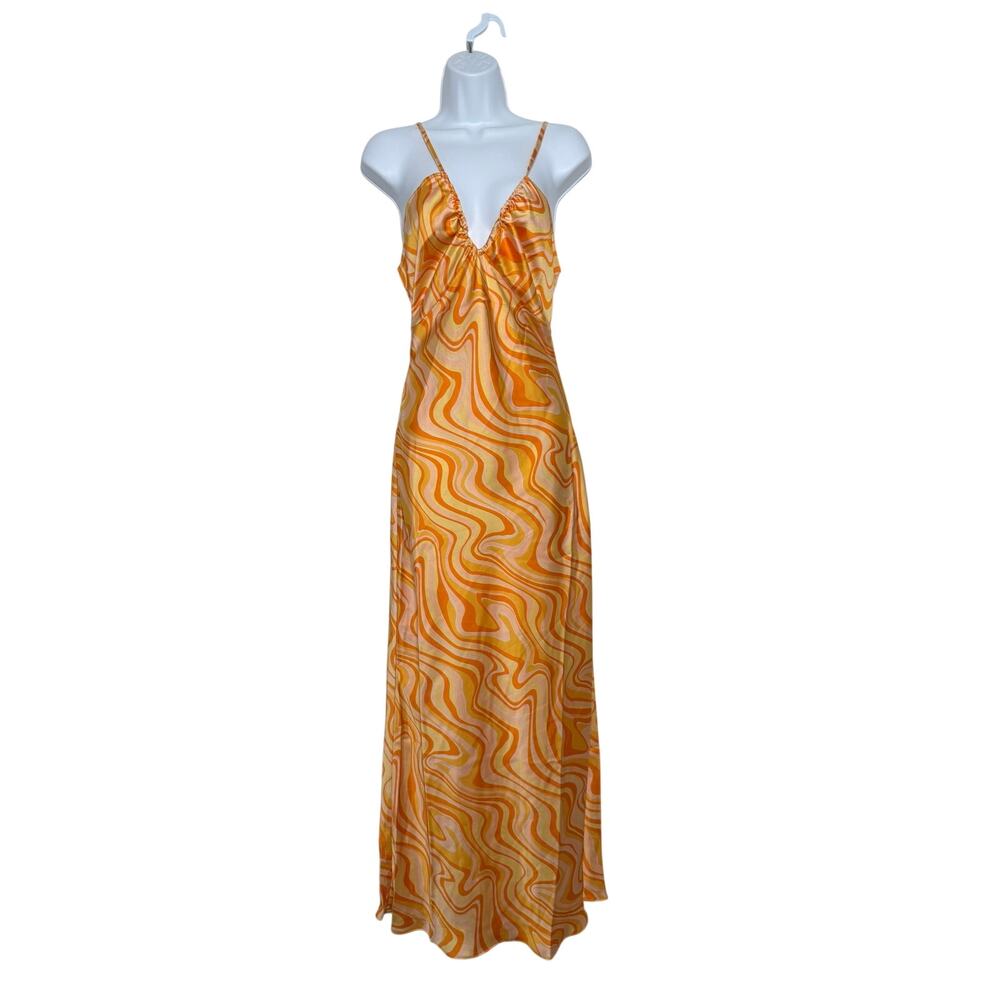 Dress Forum V Neck Maxi Dress Open Tie Back White Orange Yellow MEDIUM New